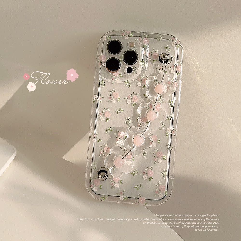 For iPhone 13 Pro Flower Pattern Clear Phone Case Anti-scratch TPU Cover with Flower Decor Chain For iPhone 13 Pro Flower Pattern Clear Phone Case Anti-scratch TPU Cover with Flower Decor Chain